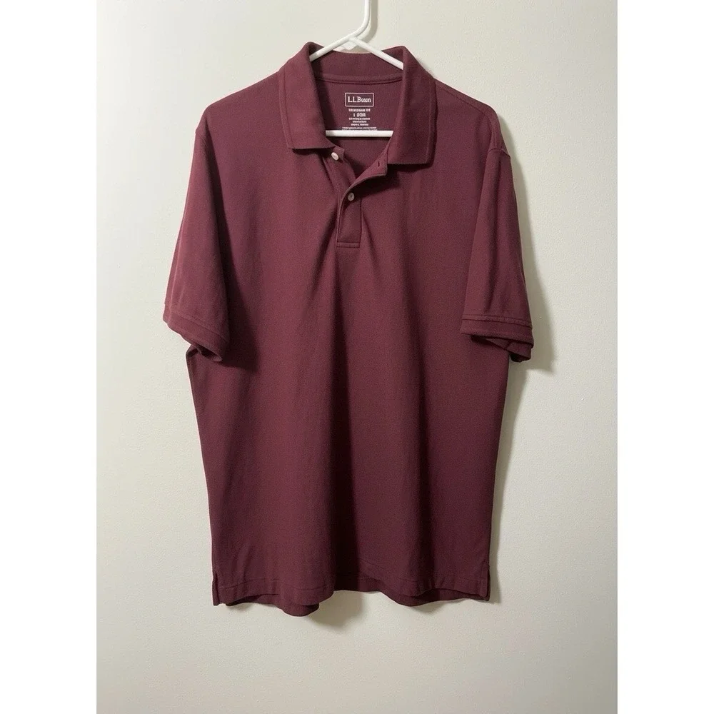 L.L. Bean Traditional Fit Polo Men's Large 100% Cotton Short Sleeve Burgundy
